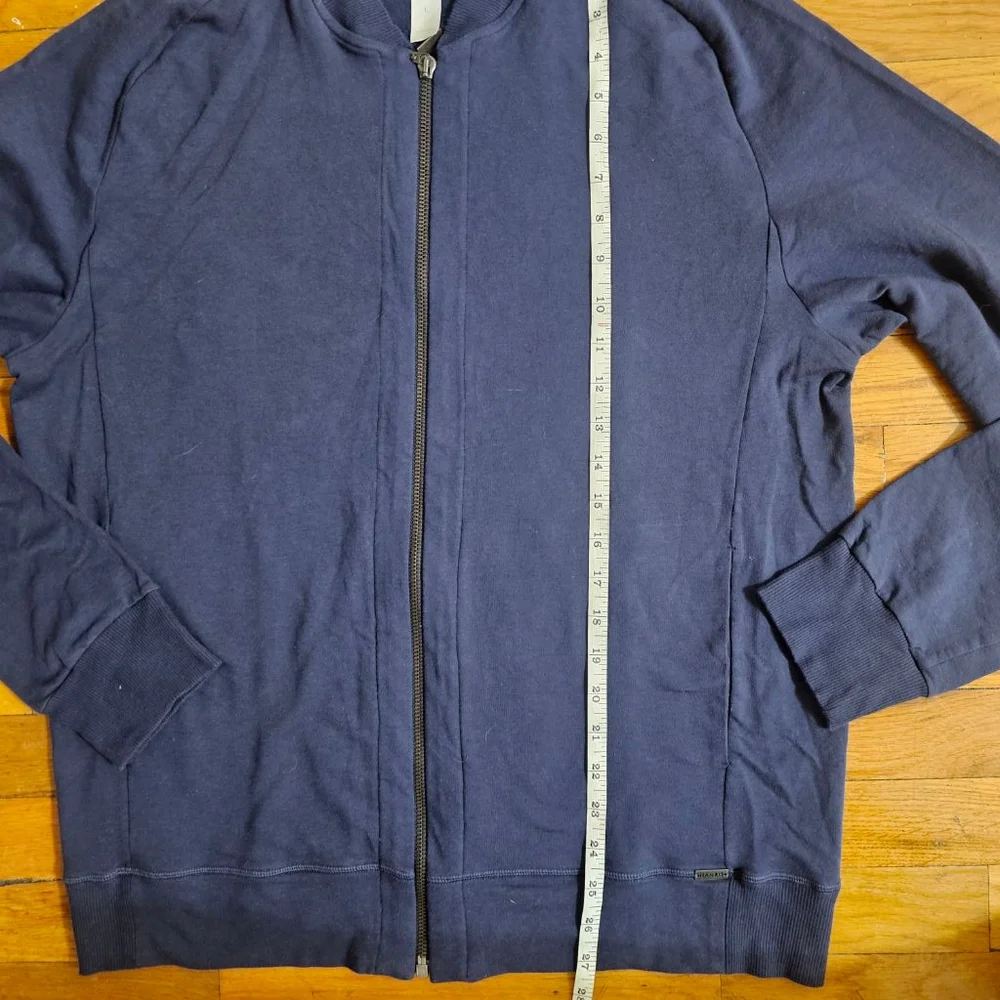 HANRO Mens Large Blue Ribbed Zip Up Sweatshirt